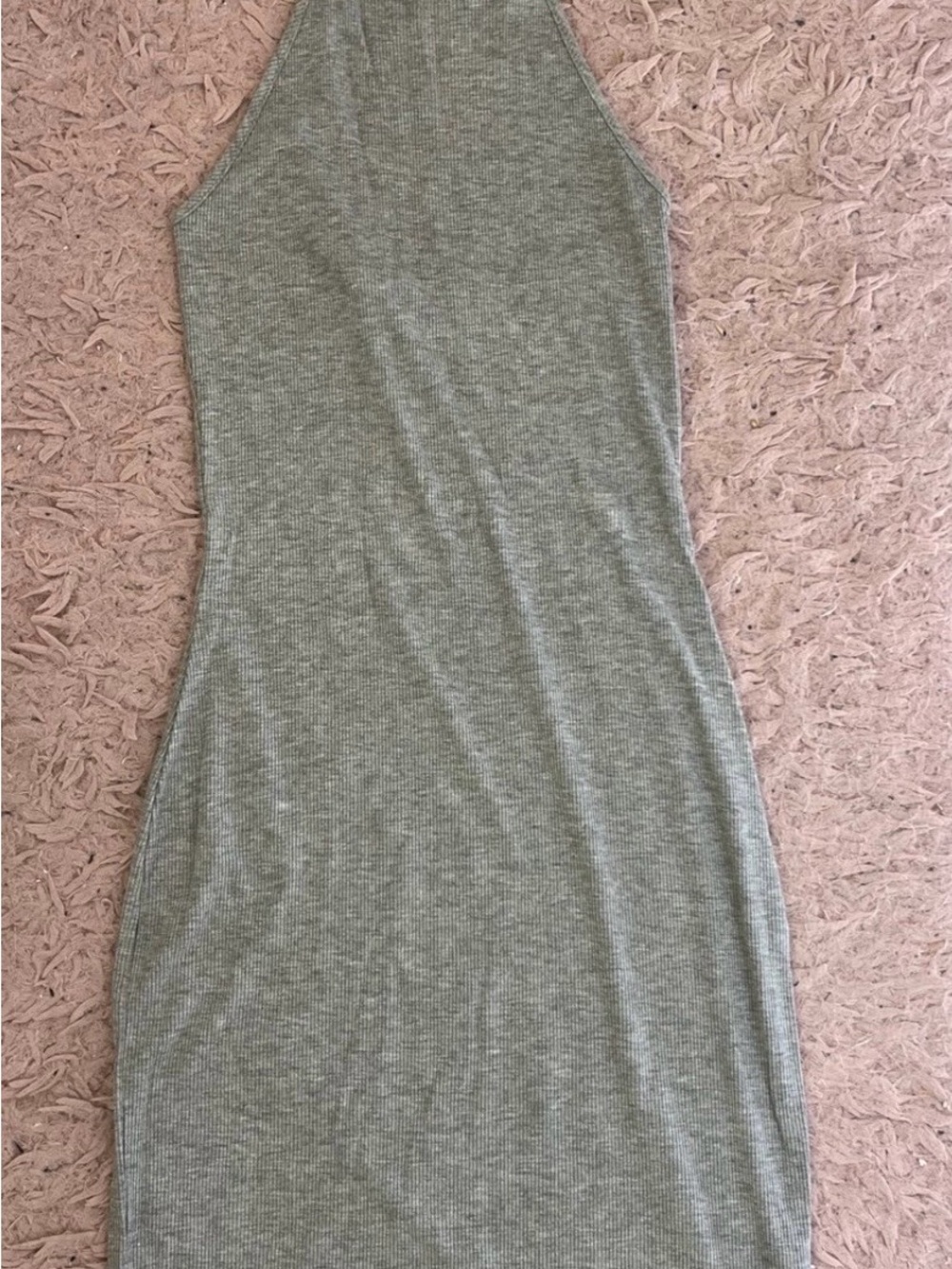 Popular Basics Ribbed Halter Midi Dress in Sage Green